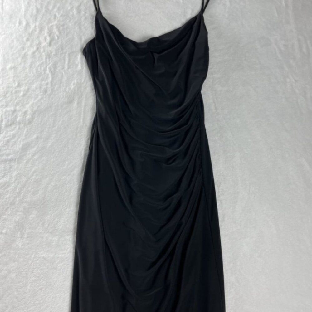 Laundry Shelli Segal Black Cowl Neck Ruched Midi Dress Cocktail Evening - Picture 3 of 5